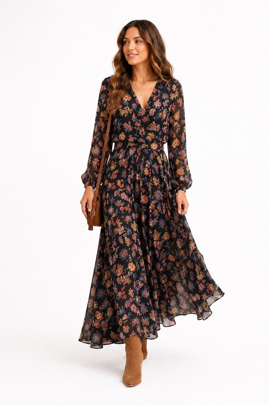 Anthropologie HD in Paris Varina Floral Maxi Dress 4 Black Chiffon Fall Wedding